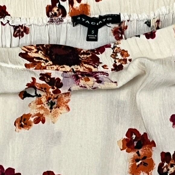 Staccato Top Off Shoulder Short Sleeve Tie Long Back Floral Small Boho Peasant - Picture 4 of 4